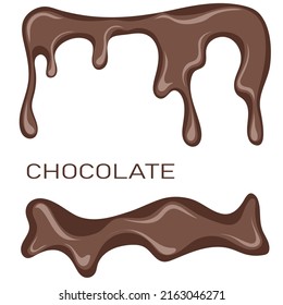 Chocolate frame in the square form. Melted chocolate syrup on white background. Liquid chocolate on a white background. Hand drawn Vector illustration.