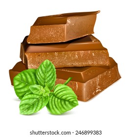 Chocolate with fresh mint. Vector illustration.