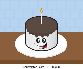 Chocolate frosting cake with cartoon face