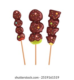 Chocolate frozen fruit. Strawberry, kiwi and pineapple. Ice kul kul.