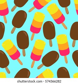 Chocolate and fruit ice cream on a stick. Seamless pattern. Vector illustration.