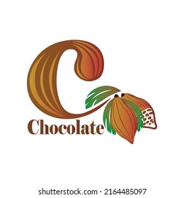 Chocolate fruit logo. "C" letter logo with chocolate fruit illustration on white background