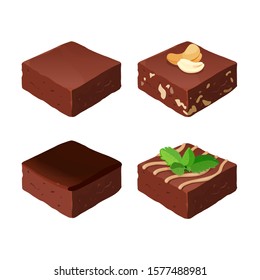 Chocolate fudge. Homemade traditional piece of delicious dessert. Vector