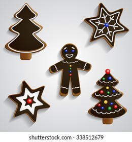 Chocolate ginger  man tree and stars set with decorations 