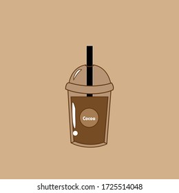 Chocolate in a glass.Cocoa smoothie in a glass.Chocolate Milk on brown background.Vector illustration.