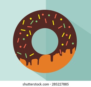  chocolate glaze donut. Flat vector