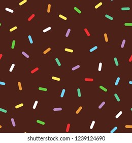 Chocolate glaze with rainbow sprinkles. Seamless vector pattern