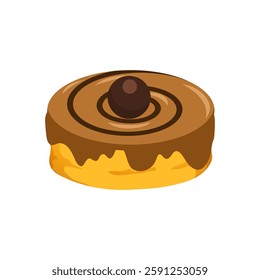 A chocolate glazed donut with a chocolate ball topping. Perfect for bakery designs.