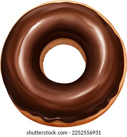 Chocolate Glazed Donut or Doughnut Detailed Hand Drawn Illustration Vector Isolated