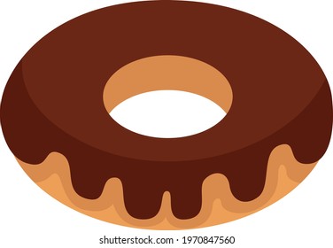 Chocolate glazed donut, icon illustration, vector on white background