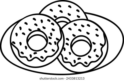 Chocolate Glazed doughnut or donut outline concept, ring-shaped cake vector design, Fast Food hand draw symbol, Junk food sign, english american cuisine stock illustration
