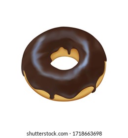 Chocolate glazed ring donut. Vector design isolated on white background. Ring doughnut. 