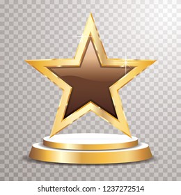 chocolate golden star on golden podium, vector template for cosmetics, show business, sports or something else