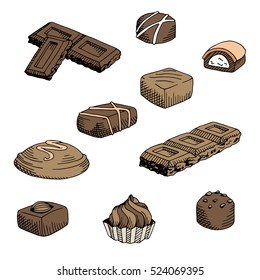 Chocolate graphic set brown color isolated illustration vector