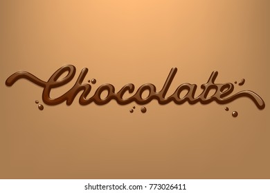 Chocolate hand drawn text isolated on dark creamy background. Vector design element for advertising, packaging, poster, menu. Eps 10.