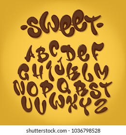 Chocolate hand drawn typeset, sweet alphabet, vector illustration.