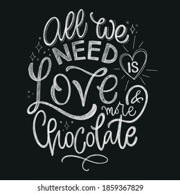 Chocolate hand lettering chalk quote. Christmas winter word composition. Vector design elements for t-shirt, bag, poster, card, sticker and menu