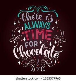 Chocolate hand lettering quote. Colorful Christmas winter word composition. Vector design elements for t-shirts, bag, poster, card, stickers and menu