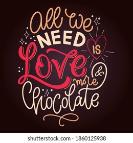 Chocolate hand lettering quote. Colorful Christmas winter word composition. Vector design elements for t-shirt, bag, poster, card, sticker and menu