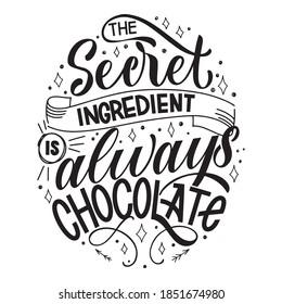 Chocolate hand lettering quote. Warm Christmas winter word composirion. Vector design elements for t-shirts, bags, posters, cards, stickers and menu