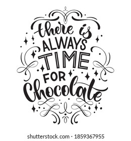 Chocolate hand lettering quote. Warm Christmas winter word composirion. Vector design elements for t-shirts, bags, posters, cards, stickers and menu