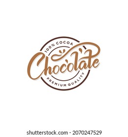 Chocolate handwritten lettering logo with label badge emblem design vector template