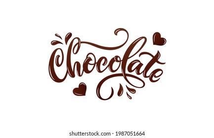 Chocolate handwritten text isolated on white background for  World Chocolate Day. Elegant modern brush calligraphy. Hand lettering for poster, postcard, label, sticker, logo. Vector illustration