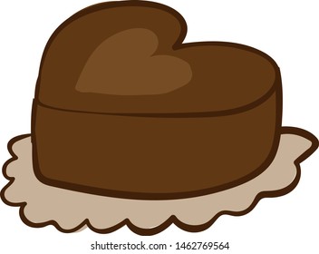 Chocolate heart cake, illustration, vector on white background.