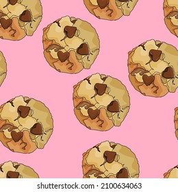 Chocolate Heart Chip Cookies Pattern Background