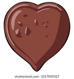 Chocolate heart clipart vector flat design on white background, dessert isolated clipping path element