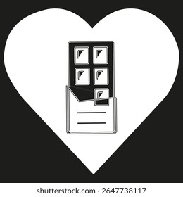 Chocolate in the heart icon. Organize love symbol. Vector file design. Black background shape.
