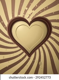 Chocolate Heart on a Swirl Background, Vector Illustration. 