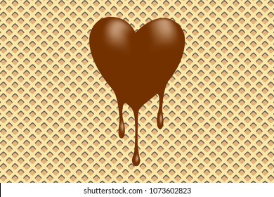Chocolate heart on a wafer background. Vector illustration EPS10