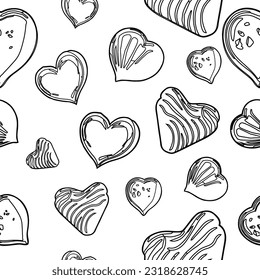 Chocolate heart outline pattern seamless vector on white background , chocolate valentine line art pattern wallpaper