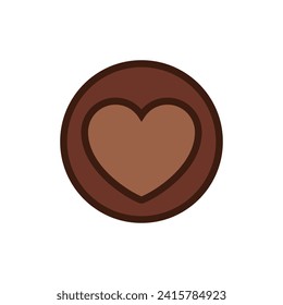Chocolate heart in a round frame. A piece of chocolate with a heart inside.