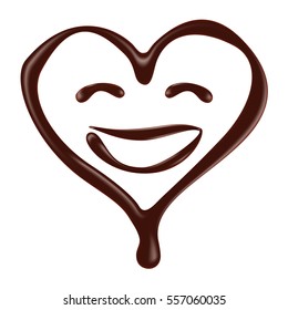 Chocolate heart shape smiley face on white background, realistic vector illustration