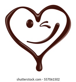 Chocolate heart shape smiley face on white background, realistic vector illustration