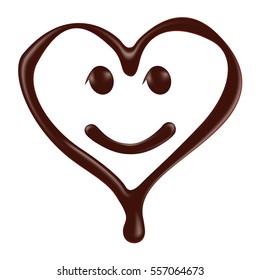 Chocolate heart shape smiley face on white background, realistic vector illustration