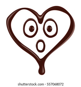 Chocolate heart shape smiley face on white background, realistic vector illustration