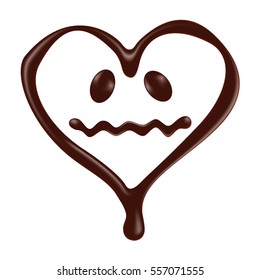 Chocolate heart shape smiley face on white background, realistic vector illustration