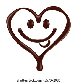 Chocolate heart shape smiley face on white background, realistic vector illustration