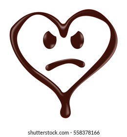 Chocolate heart shape smiley face on white background, realistic vector illustration