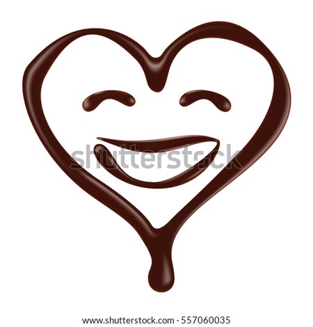 Chocolate heart shape smiley face on white background, realistic vector illustration