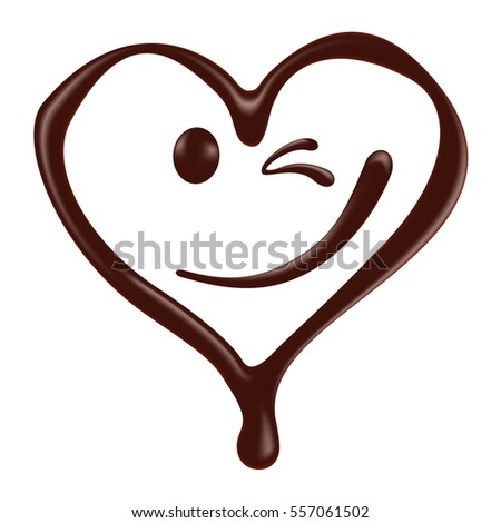 Chocolate heart shape smiley face on white background, realistic vector illustration
