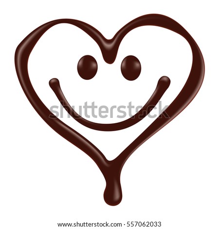Chocolate heart shape smiley face on white background, realistic vector illustration