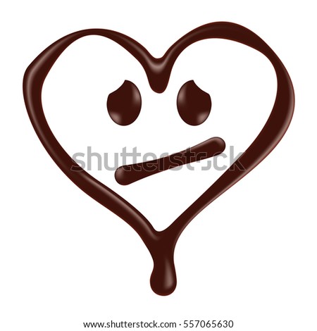 Chocolate heart shape smiley face on white background, realistic vector illustration