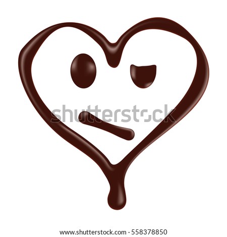 Chocolate heart shape smiley face on white background, realistic vector illustration