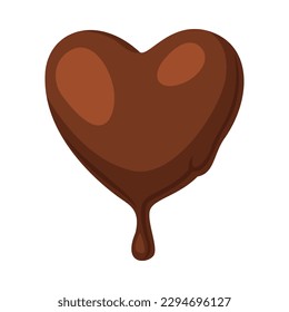 Chocolate heart shaped melted candy. Tasty sweet dessert cartoon vector illustration