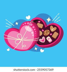 Chocolate heart valentine gift box vector illustration