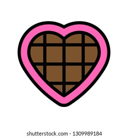 Chocolate heart vector illustration, filled design icon editable outline